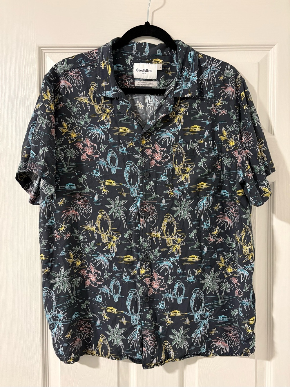 GoodFellow Men's Hawaiian Tropical Flower Button-Up Short Sleeve Shirt Size L